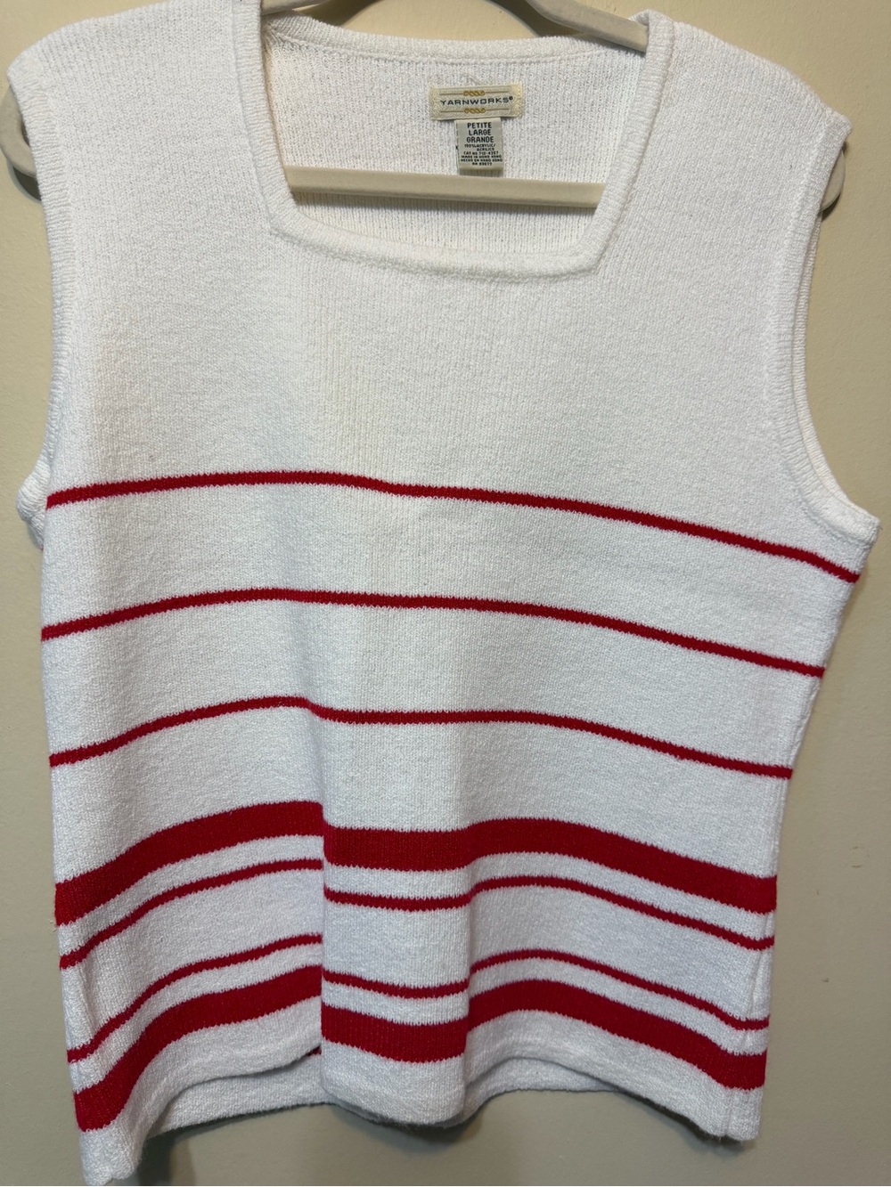 Talbots White & Red Striped Sleeveless Knit Shell 2426